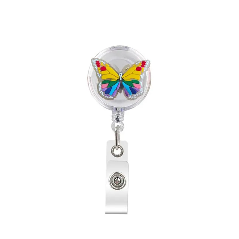 cartoon cute retractable badge holder badge reel nurse id badge holder glow in the dark butterfly key chain alligator clip with 386ﾰ rotation.