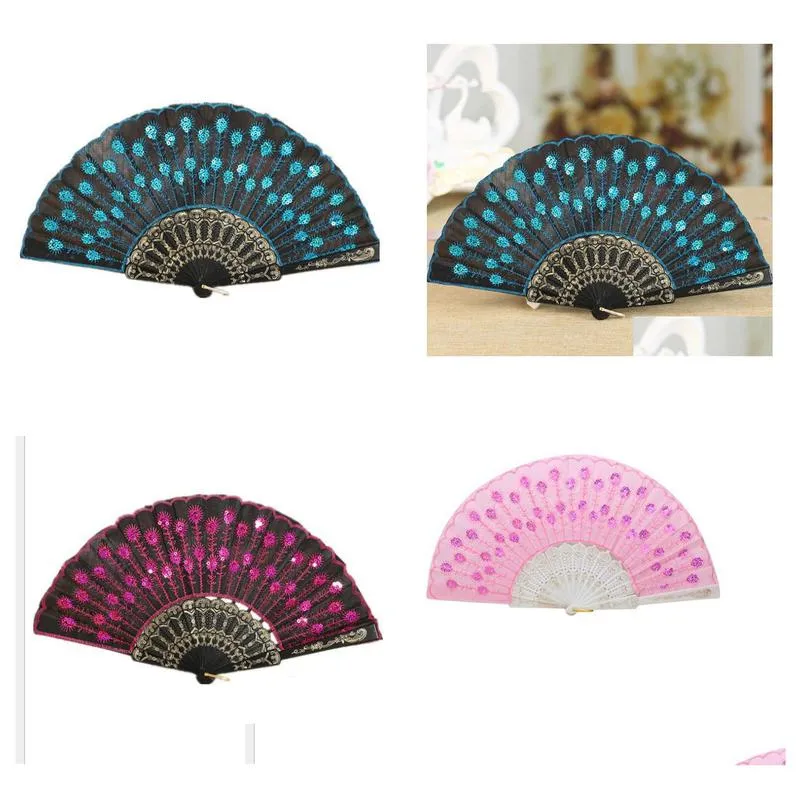 2021 new fashionable sequins peacock fan handmade dance hand fans dancing supplies many colors available