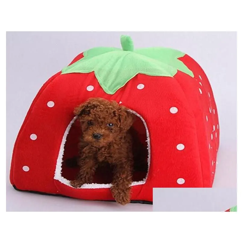 2014 newest cute lovely soft super cool sponge strawberry pet dog cat house bed 1pcslot