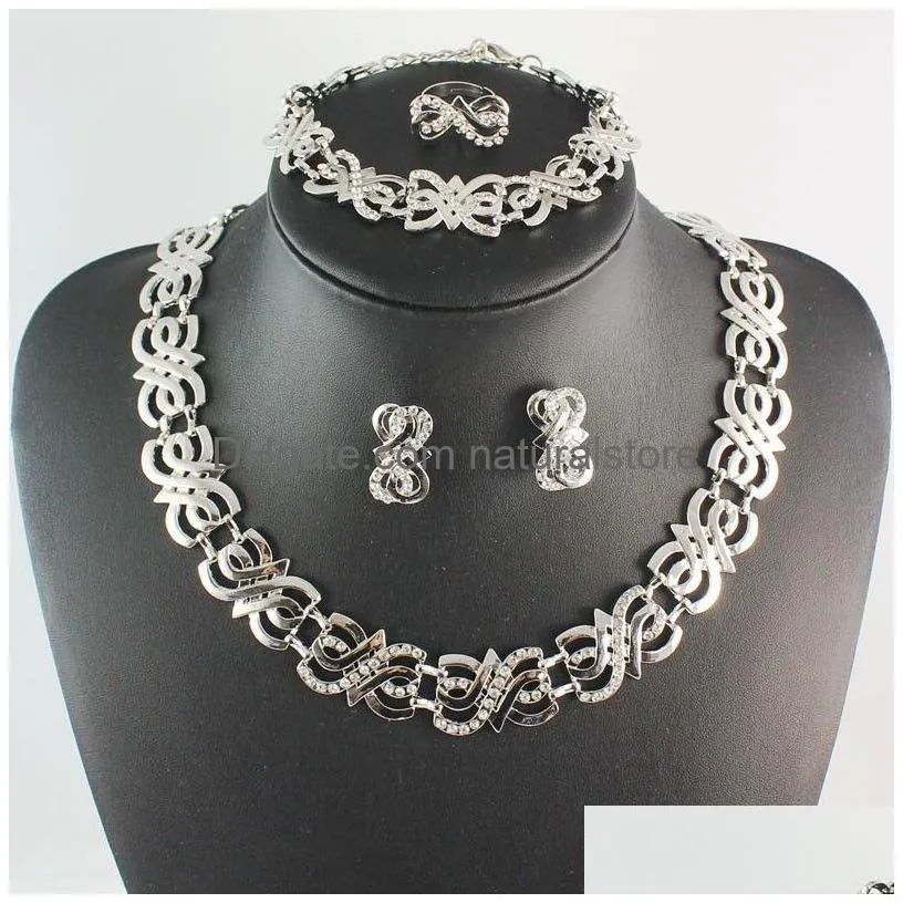 women wedding crystal jewelry sets gold silver color sets necklace earring ring bracelet african beads jewelry sets j190705