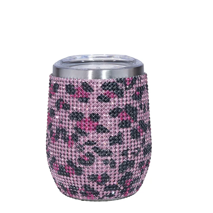12 oz Bling Tumbler with Rhinestone Diamond Wine Tumbler Glasses Stainless Steel Insulated Cup with Straw Glitter Vacuum Thermal