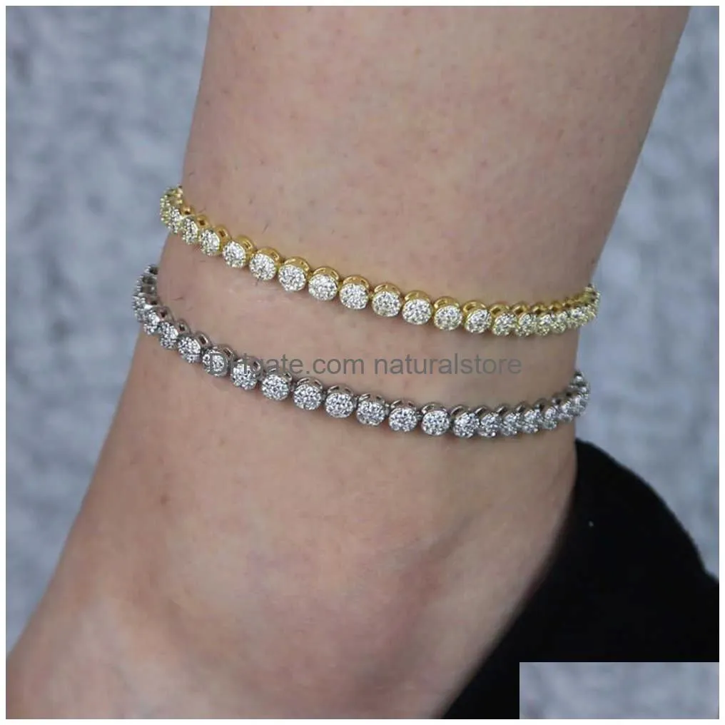 sparking 5a cubic zirconia cz tennis chain hip hop for foot women summer iced out anklet 211018