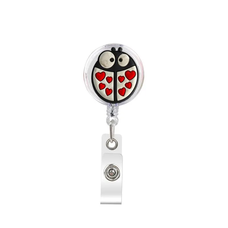 cute retractable badge holder reel badge reel - clip-on name badge tag with belt clip id badge reels clip card holder for office workers ladybug doctors nurses medical students and students