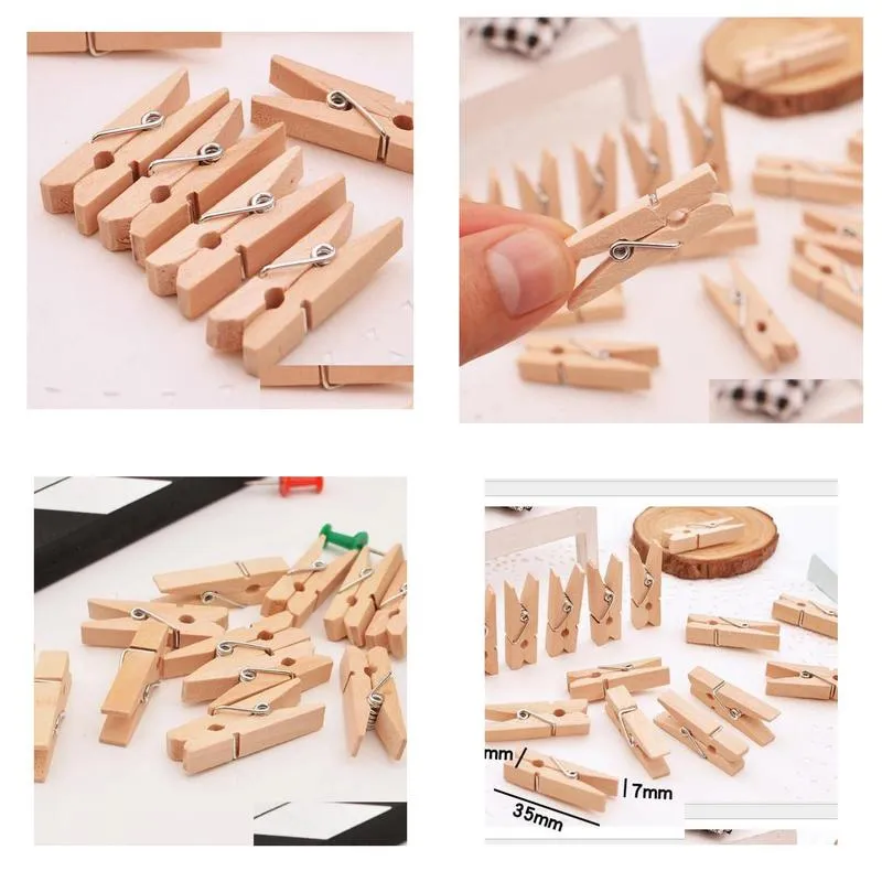 2021 new mini wooden clothespins clothes pins 3.5*0.7cm natural wood spring clip pegs for photo paper craft toy free