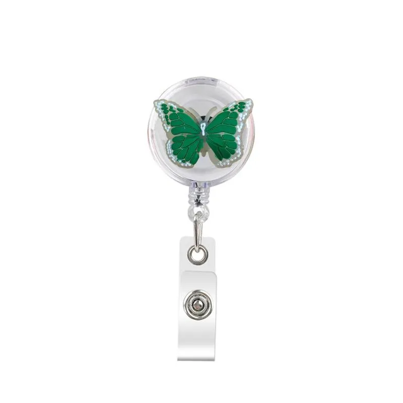 cartoon cute retractable badge holder badge reel nurse id badge holder glow in the dark butterfly key chain alligator clip with 386ﾰ rotation.