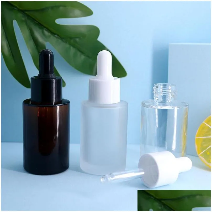 2021 new 30ml glass essential oil perfume bottles liquid reagent pipette dropper bottle flat shoulder cylindrical bottle