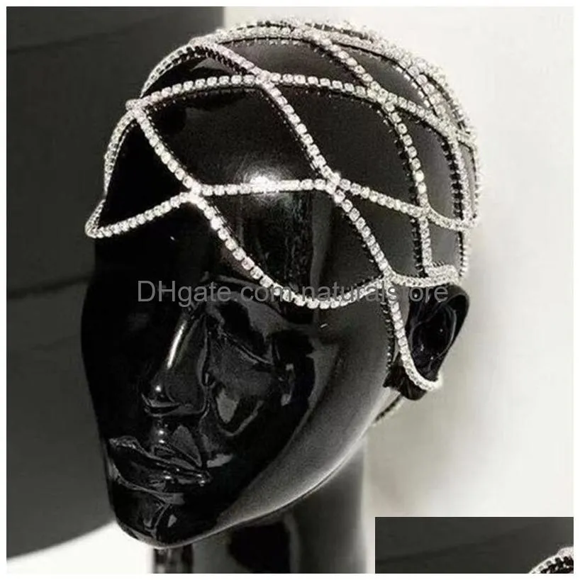 stonefans hollow wedding rhinestones head chain mesh piece bridal jewelry crystal band cap hat hair accessories 220804