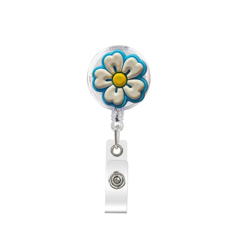 cartoon cute retractable badge holder badge reel nurse id badge holder sunflower flower key chain alligator clip with 363ﾰ rotation.