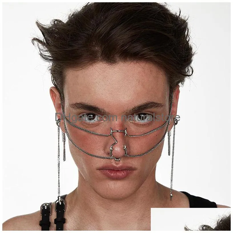 other gothic hip hop future technology star three dimensional nose jewelry fashion men women punk face set earrings gift 230718