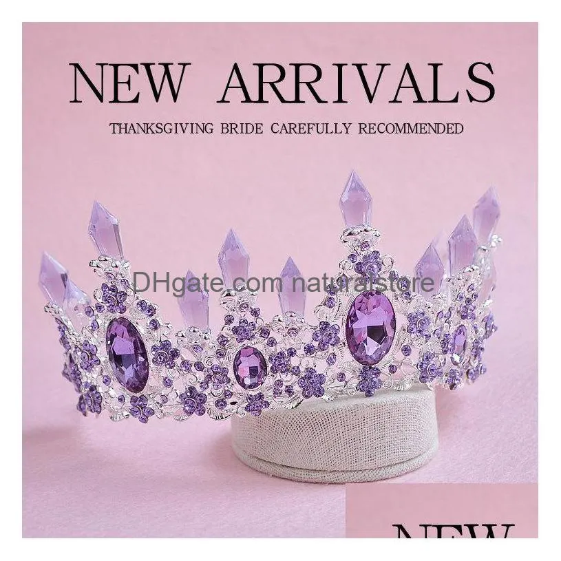 arrival charming purple crystal bridal tiara crowns magnificent rhinestones diadem for princess wedding hair accessories 220805