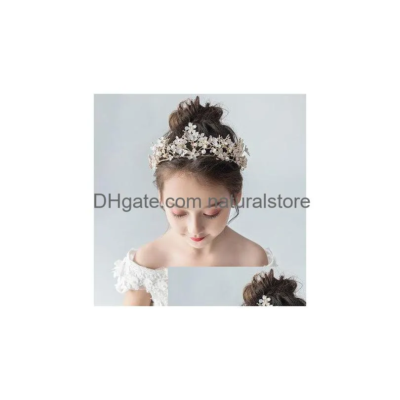 fashion gold silver color crystal crowns for kids child girls pearls tiaras diadems wedding hair accessories bridal jewelry 220804