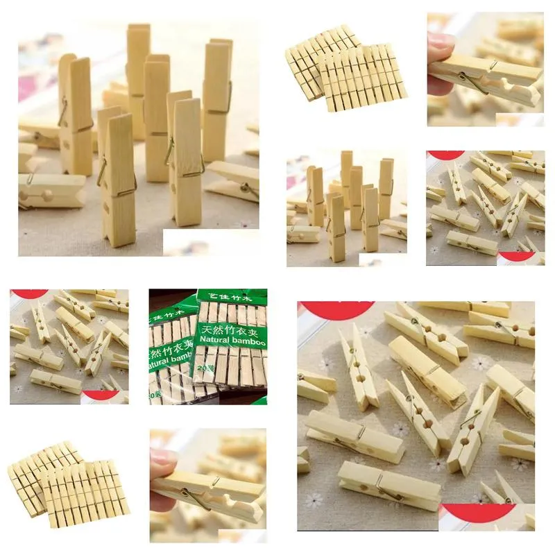 multi-function best quality mini bamboo wooden clothes photo paper peg clothespin laundry hangers craft clips