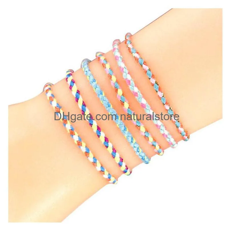 colorful fashion friend ship gift bracelets adjustable cotton wave rope hand line bracelet with copper beads multiple colors mixed