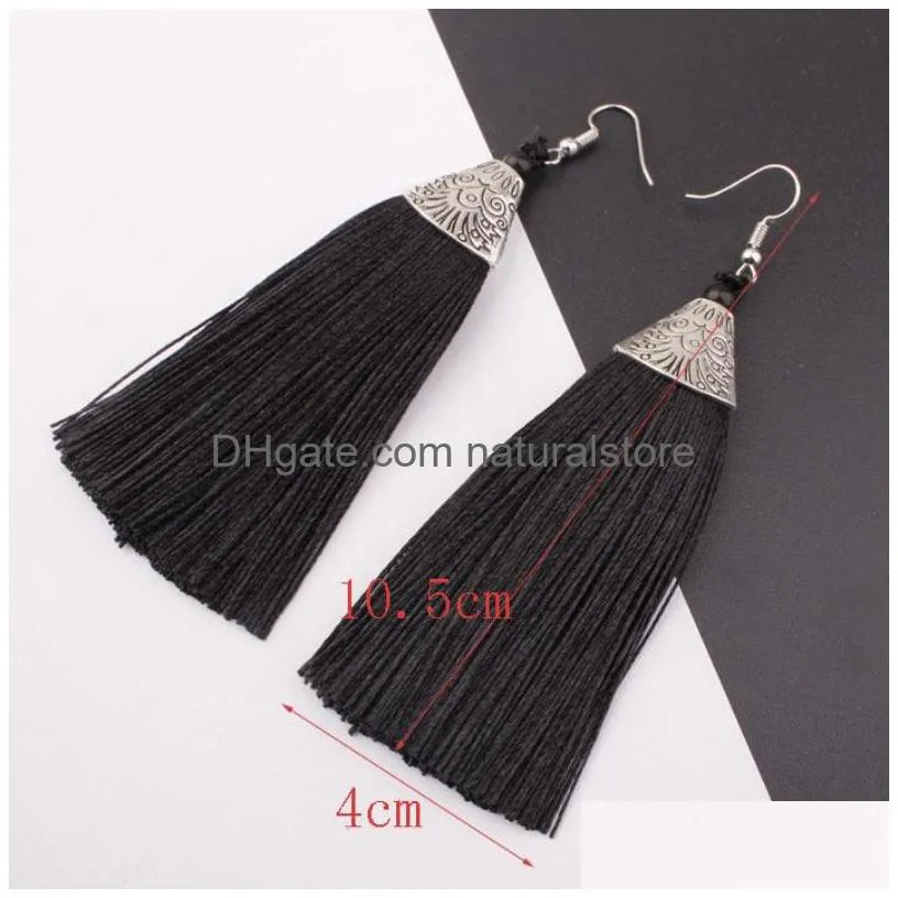 colorful long tassel dangle chandelier ethnic style bridal earrings catwalk exaggerated fringe ear drop 9 colors 24pairs/lot wholesale