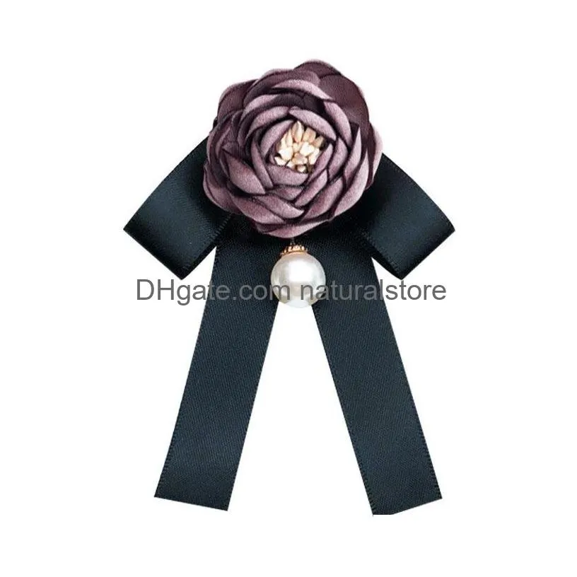 designer retro rose pearl flower brooches black bow tie blouse collar pin clothing boutonniere 6 colors fashion accessories women