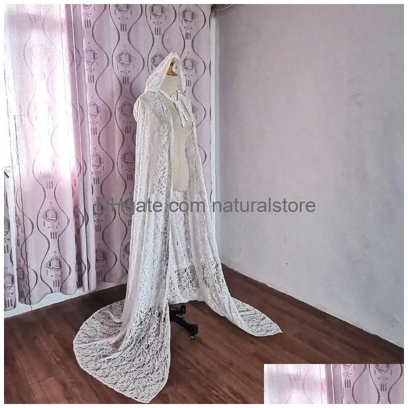 wedding hair jewelry ladies mopping the floor long lace wedding accessories cape white ivory jacket handmade bride shawl 2023 230506