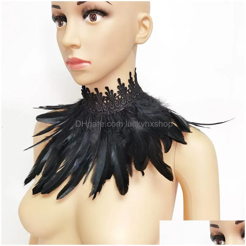 neck ties feather collar with wrist cuffs set victorian fake collar women detachable collar cuello falso mujer gothic feather party props