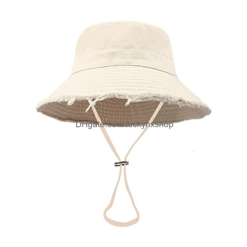 wide brim hats bucket hats solid color bucket hat breathable multi-color rough selvedge design wide brim bucket hat summer fisherman cap unisex