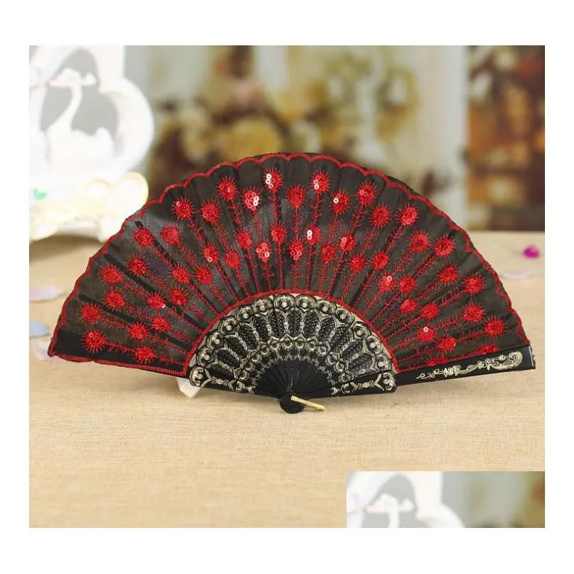 2021 new fashionable sequins peacock fan handmade dance hand fans dancing supplies many colors available