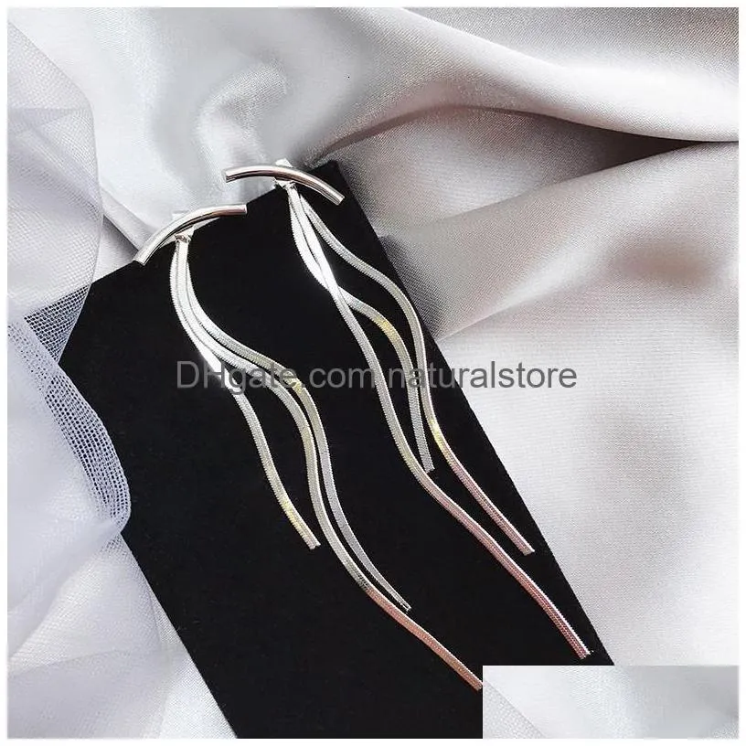 stud korean vintage glossy arc bar long tassel drop earrings for women gold color geometric fashion jewelry luxury hanging pendientes