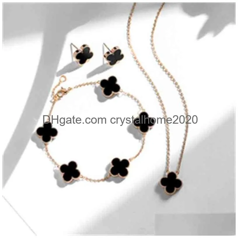 pendant fashion earring bracelet necklace four leaf clover lucky set wedding women bridal jewelry sets