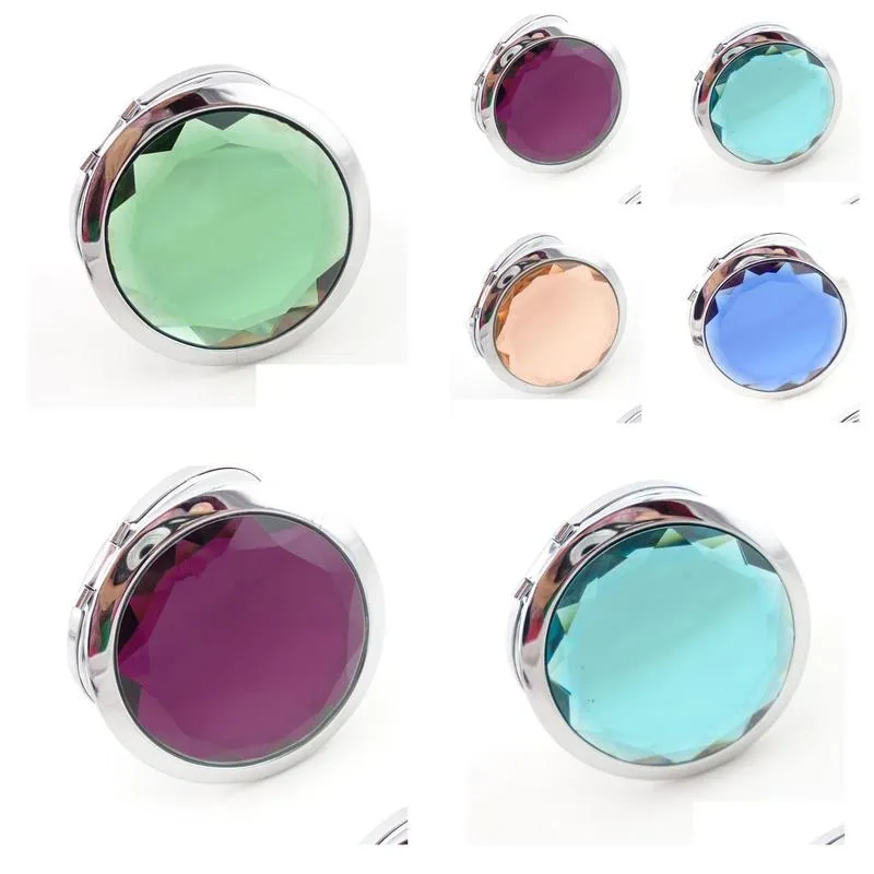 7cm folding compact mirror with crystal metal pocket mirror for wedding gift portable home office use makeup mirrors