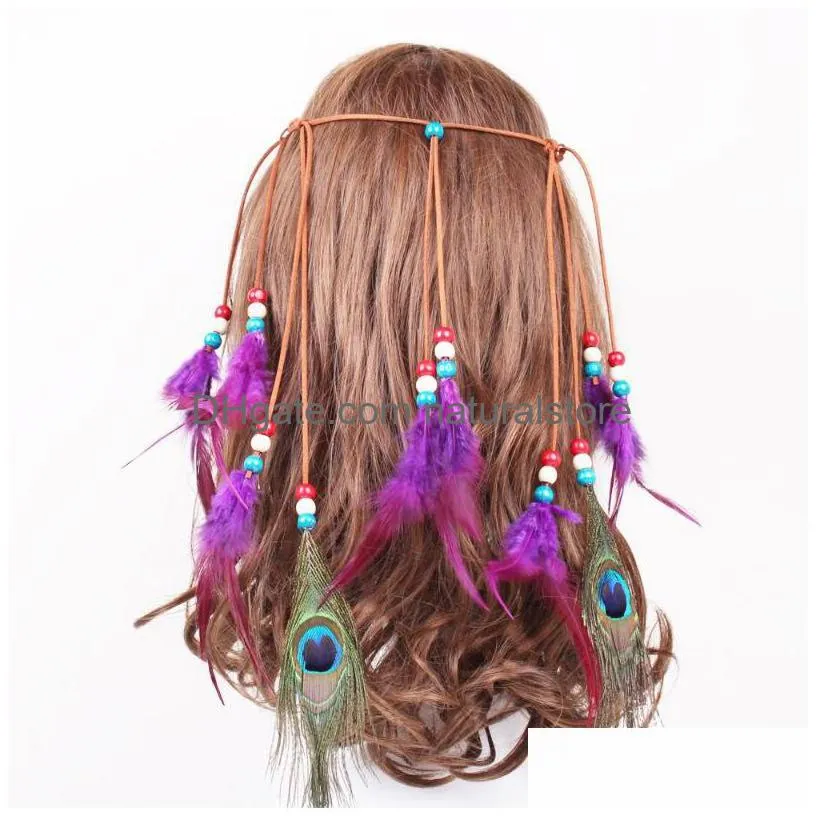 pure color feather headbands colorful hair rope indian style woven hairbands 7 colors wholesale