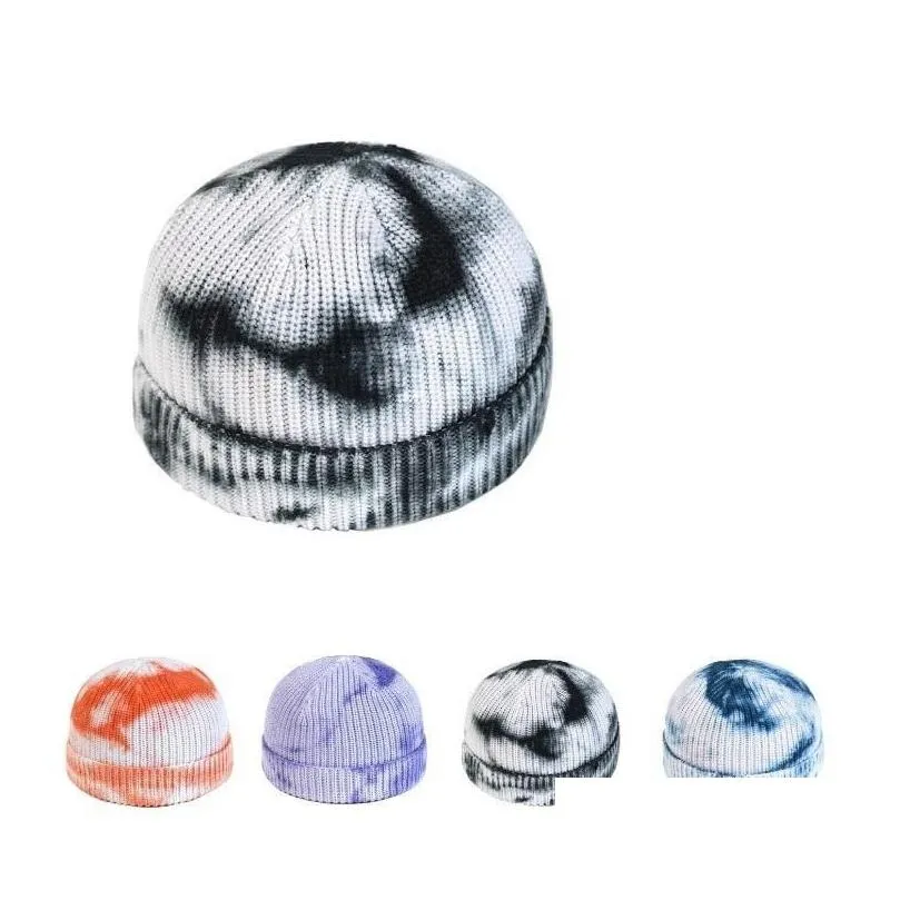 hot knitted hats tie dyed hat crochet caps fashion round ear muff skull cap gradient color warm party hats 6 style beanies