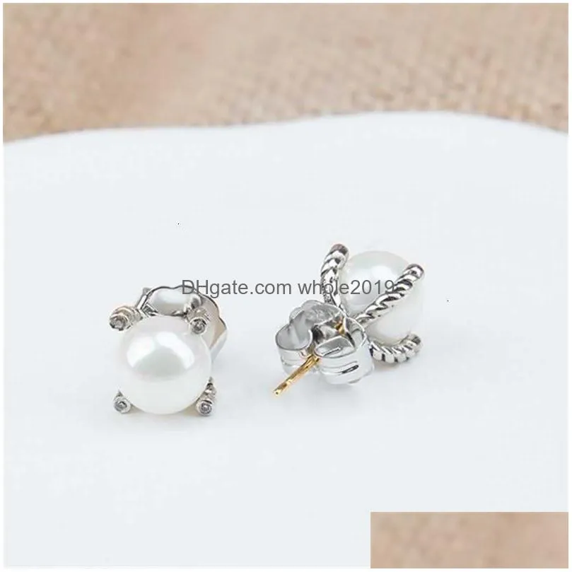 Imitation Pearl earrings Four Bead charm Prong sliver diamond designer fashion for designer women Popular love earring studs jewelry woman luxury top