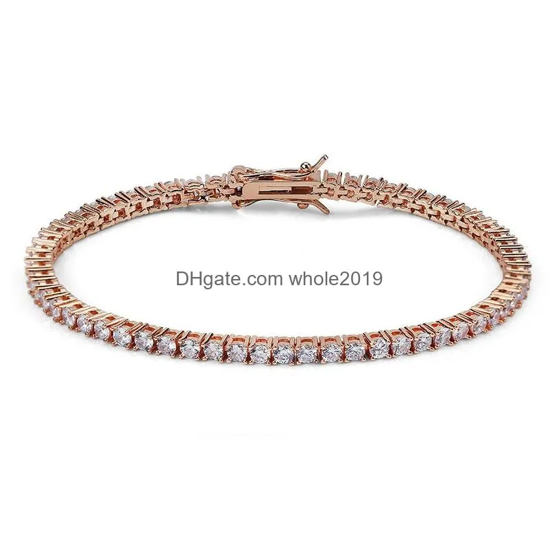 Rock Tennis Chains Hip-hop Tide Men`s Bracelet Zircon-microencased 3mm Bracelet Tennis bracelets For Men And Women Iced Out Jewelry