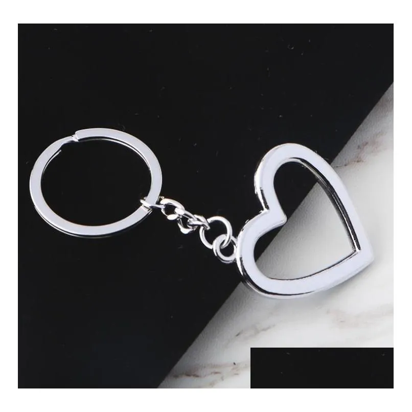 100pcs/lot novelty zinc alloy heart shaped keychains metal keyrings for lovers 