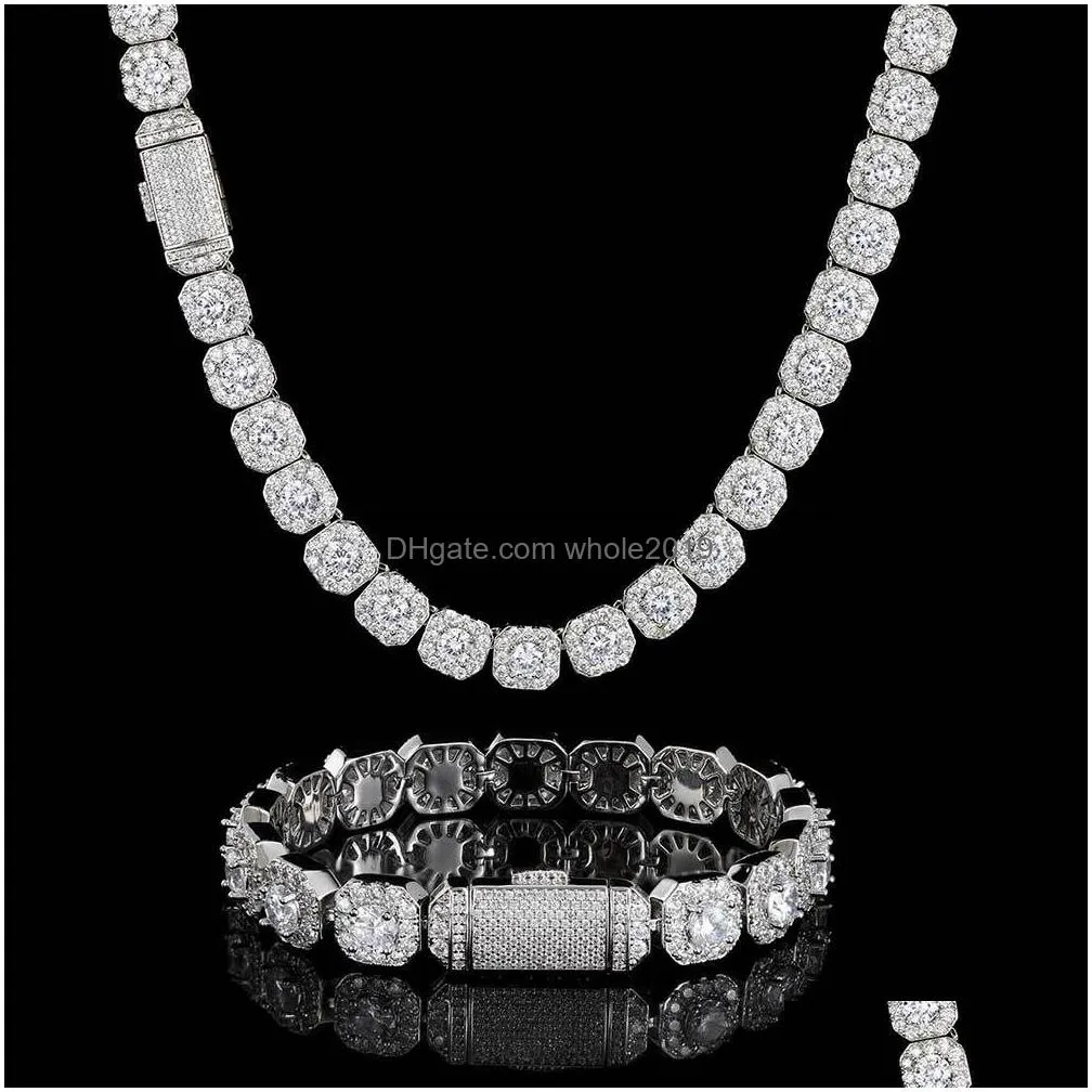 Hip Hop Men`s 10mm Flip Rock Sugar Zircon Necklace HipHopChain Trendy Bracelet Necklace