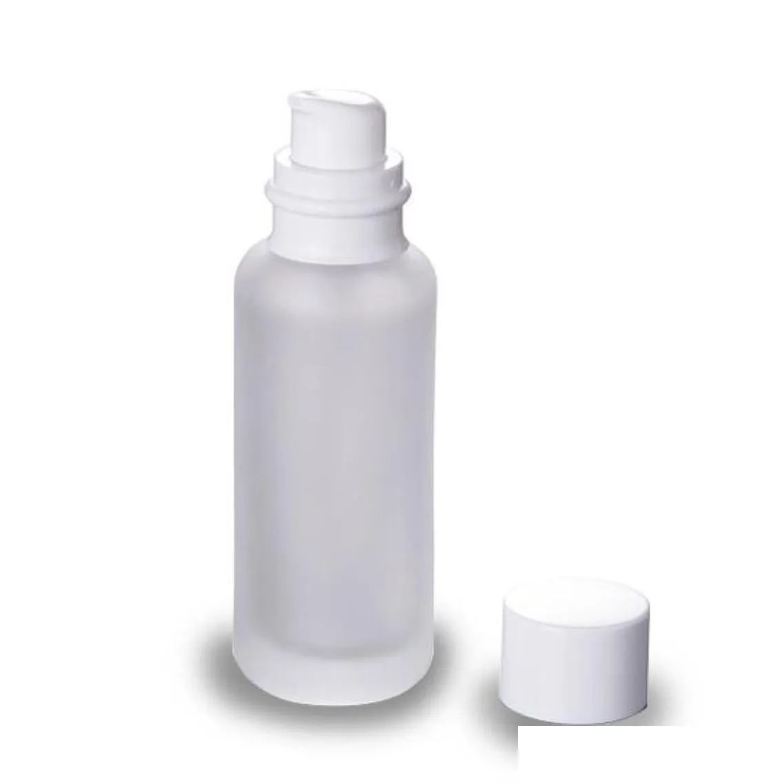 wholesale packaging bottles frosted glass jar lotion cream bottles round cosmetic jars hand face pump bottle with wood grain cap sn4022 drop delivery 2021