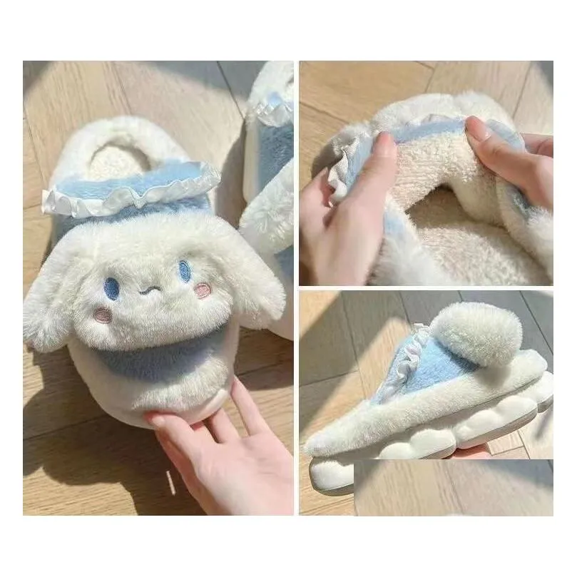 ins fashion cartoon cute kuromi melody cinnamoroll plush slipper home warm plush slipper festival gift size 35-40