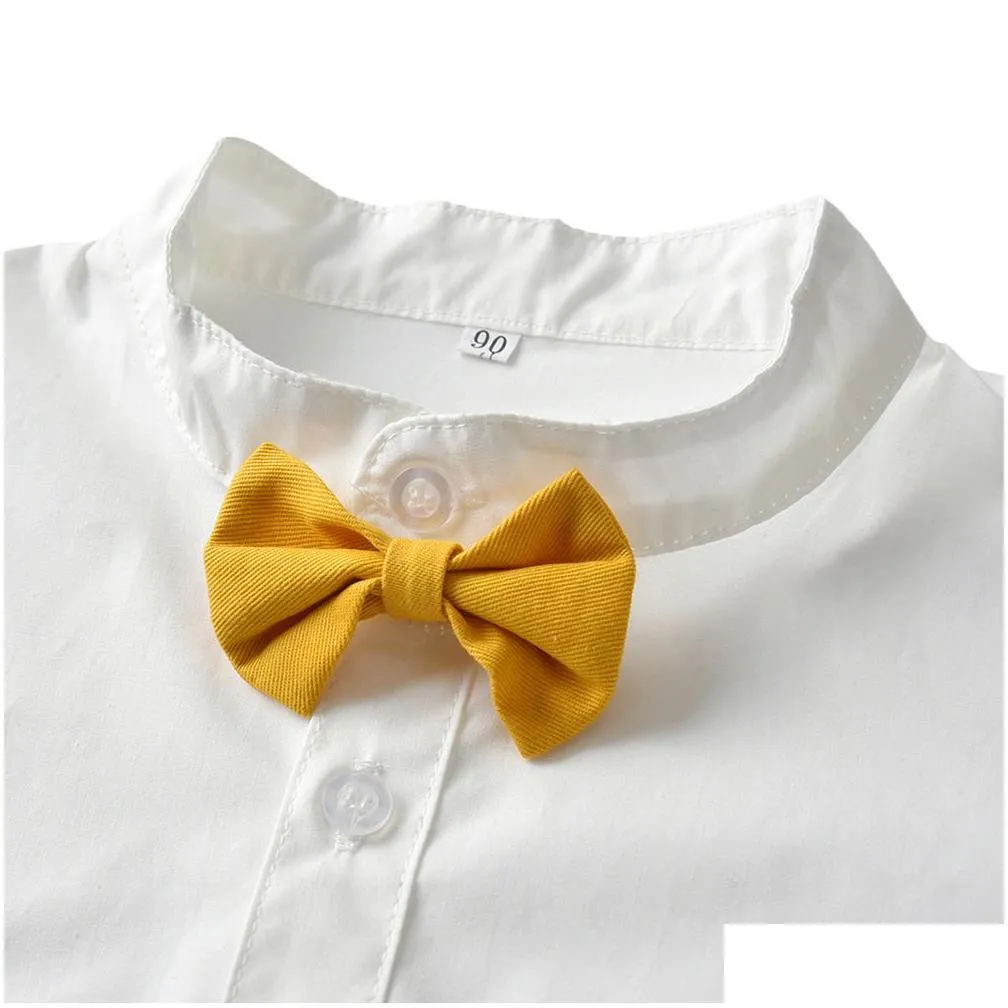 baby boy gentleman clothes set summer suit for toddler white shirt with bow tie+suspender shorts formal newborn boys clothes