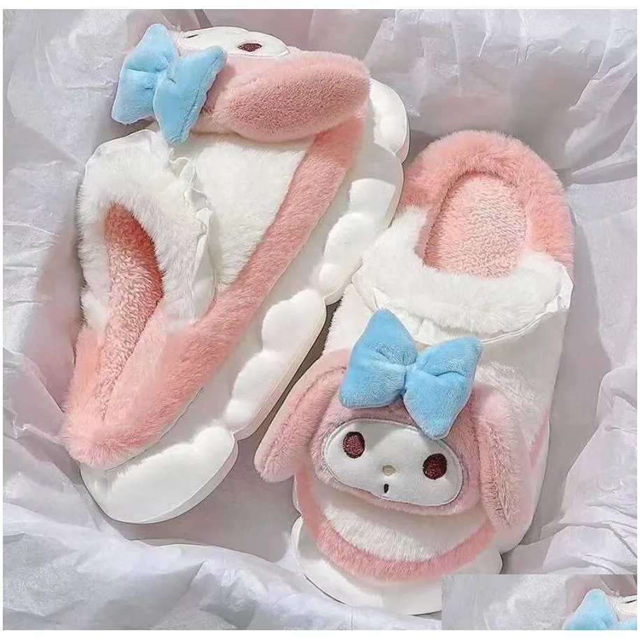 ins fashion cartoon cute kuromi melody cinnamoroll plush slipper home warm plush slipper festival gift size 35-40