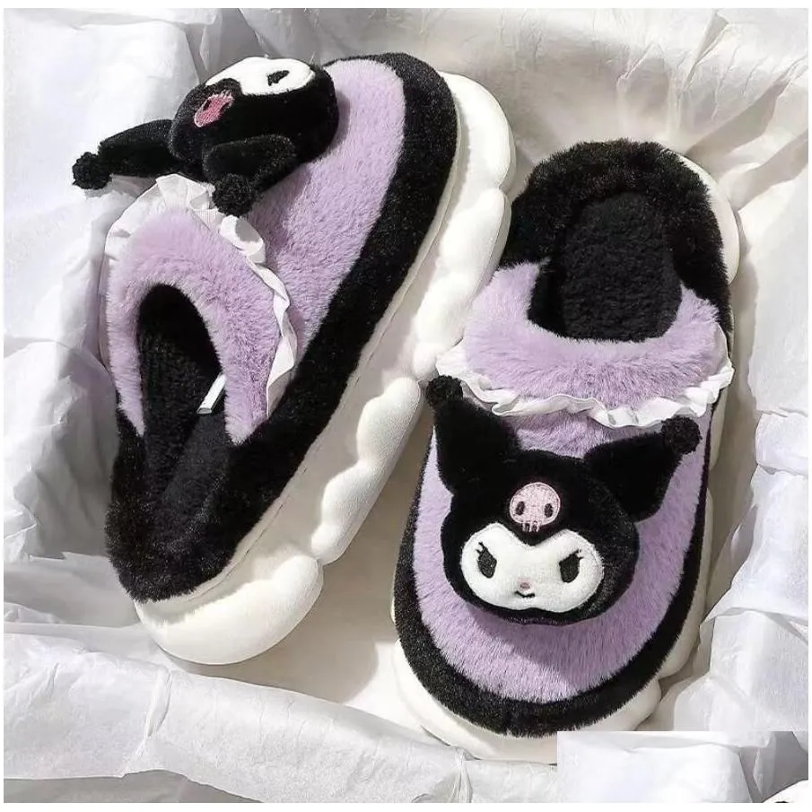 ins fashion cartoon cute kuromi melody cinnamoroll plush slipper home warm plush slipper festival gift size 35-40