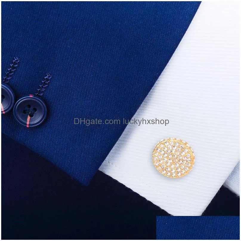 1 pair wedding crystal cuff links shirt suit collar cufflinks gold 220810