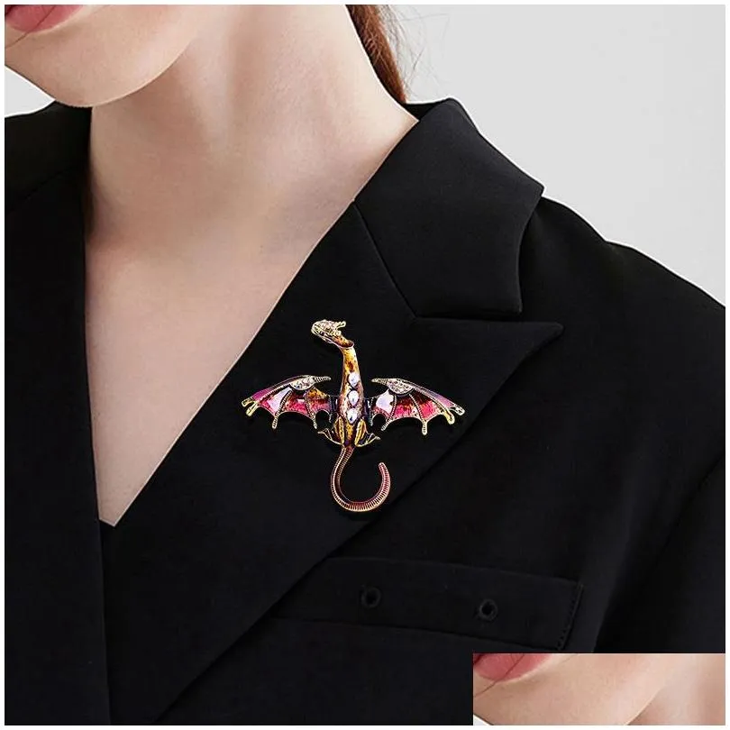 enamel wyvern brooch ladys men 10 models rhinestone flying animal party brooch womens jewelry office brooch pins gift