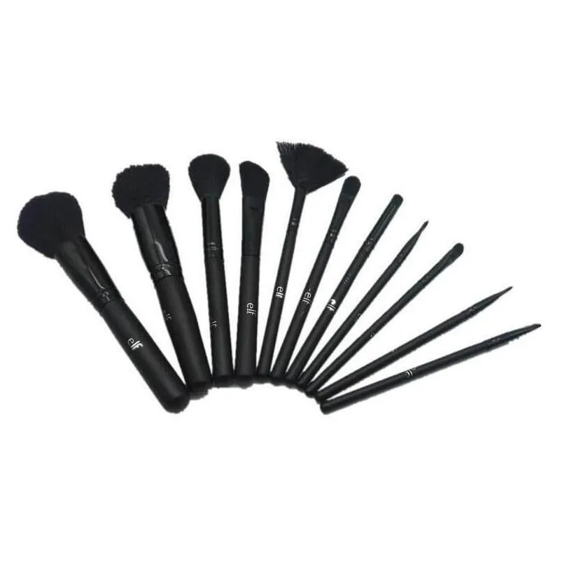 11pcs/set ELF Makeup Brush Set Face Cream Power Foundation Brushes Multipurpose Beauty Cosmetic Tool Brushes Set with Pouch Bag