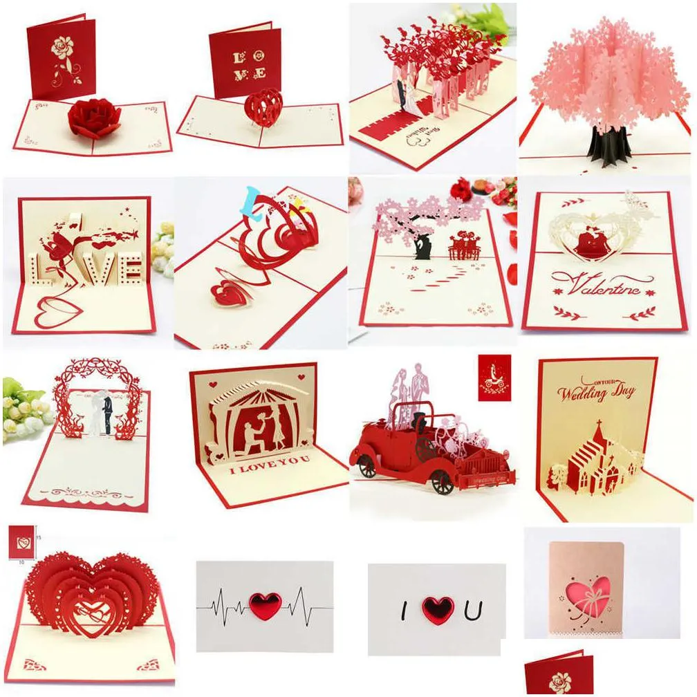 gift cards love postcard 3d  up greeting cards wedding birthday anniversary for couples wife husband handmade valentines day gift