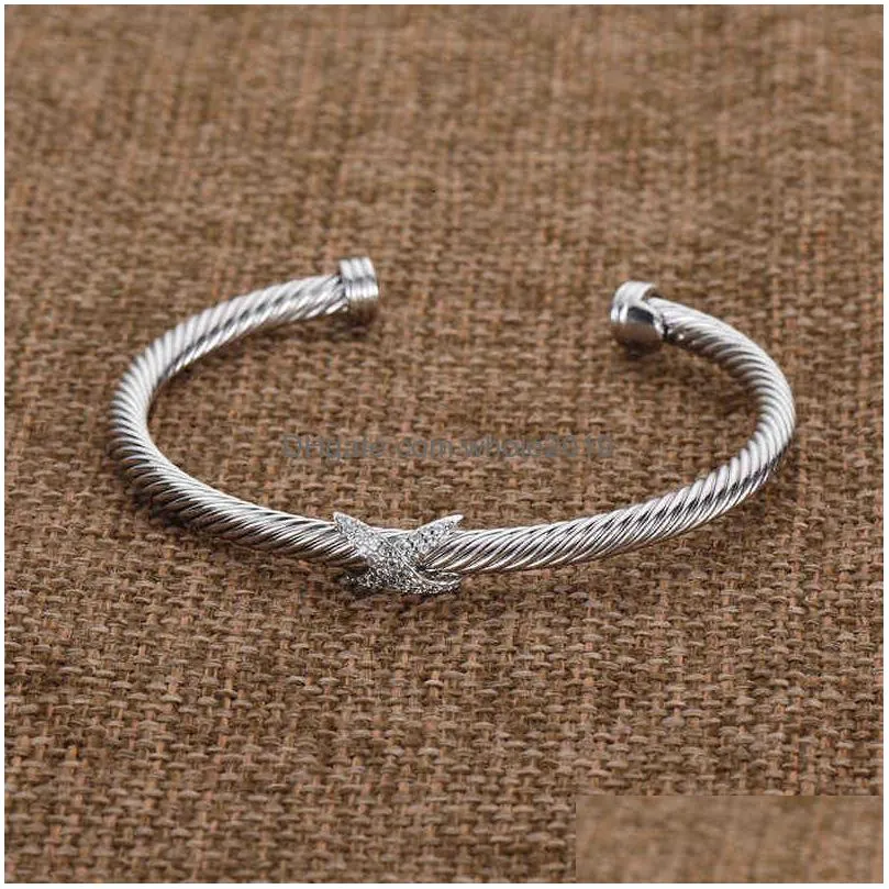 Wedding Bracelet Women crystals Two Color 18k Gold Plated Wire Rope Simple Open love charmed bracelets 5MM hip hop designer luxurious jewelry wholesales 5MM