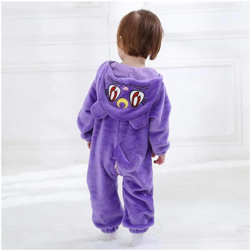 newborn babe kigurumi sailor moon diana purple luna cat cosplay costumes cartoon flannel infant romper onesies pajamas sleepwear c1018