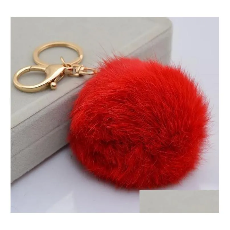 real rabbit fur ball keychain soft fur ball lovely gold metal key chains ball pom poms plush keychain car keyring bag earrings