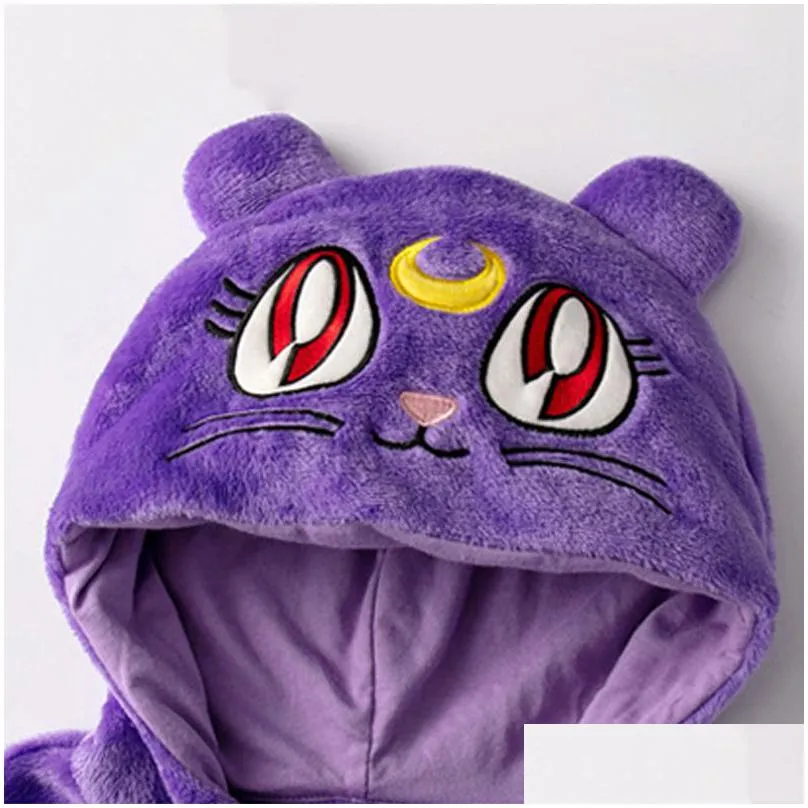 newborn babe kigurumi sailor moon diana purple luna cat cosplay costumes cartoon flannel infant romper onesies pajamas sleepwear c1018