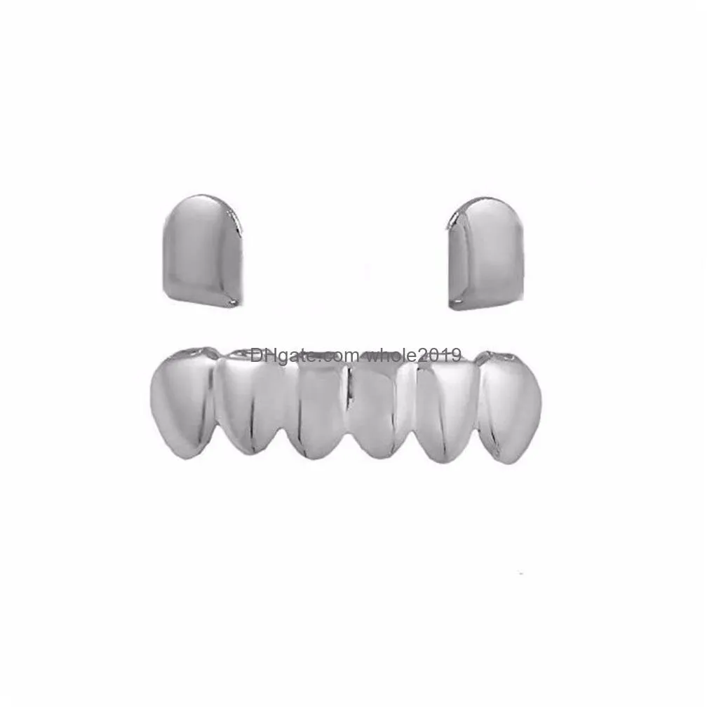 Glossy Copper Dental Grillz Punk Vampire Canine Teeth Jewelry Set Hip Hop Women & Men Gold Plated Grills Accessories