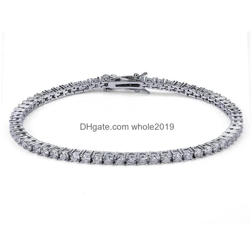 Rock Tennis Chains Hip-hop Tide Men`s Bracelet Zircon-microencased 3mm Bracelet Tennis bracelets For Men And Women Iced Out Jewelry