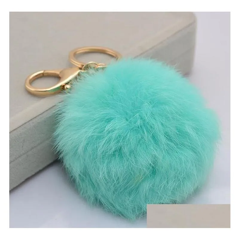 real rabbit fur ball keychain soft fur ball lovely gold metal key chains ball pom poms plush keychain car keyring bag earrings