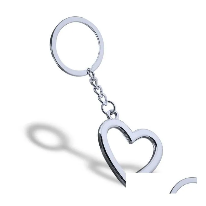 100pcs/lot novelty zinc alloy heart shaped keychains metal keyrings for lovers 