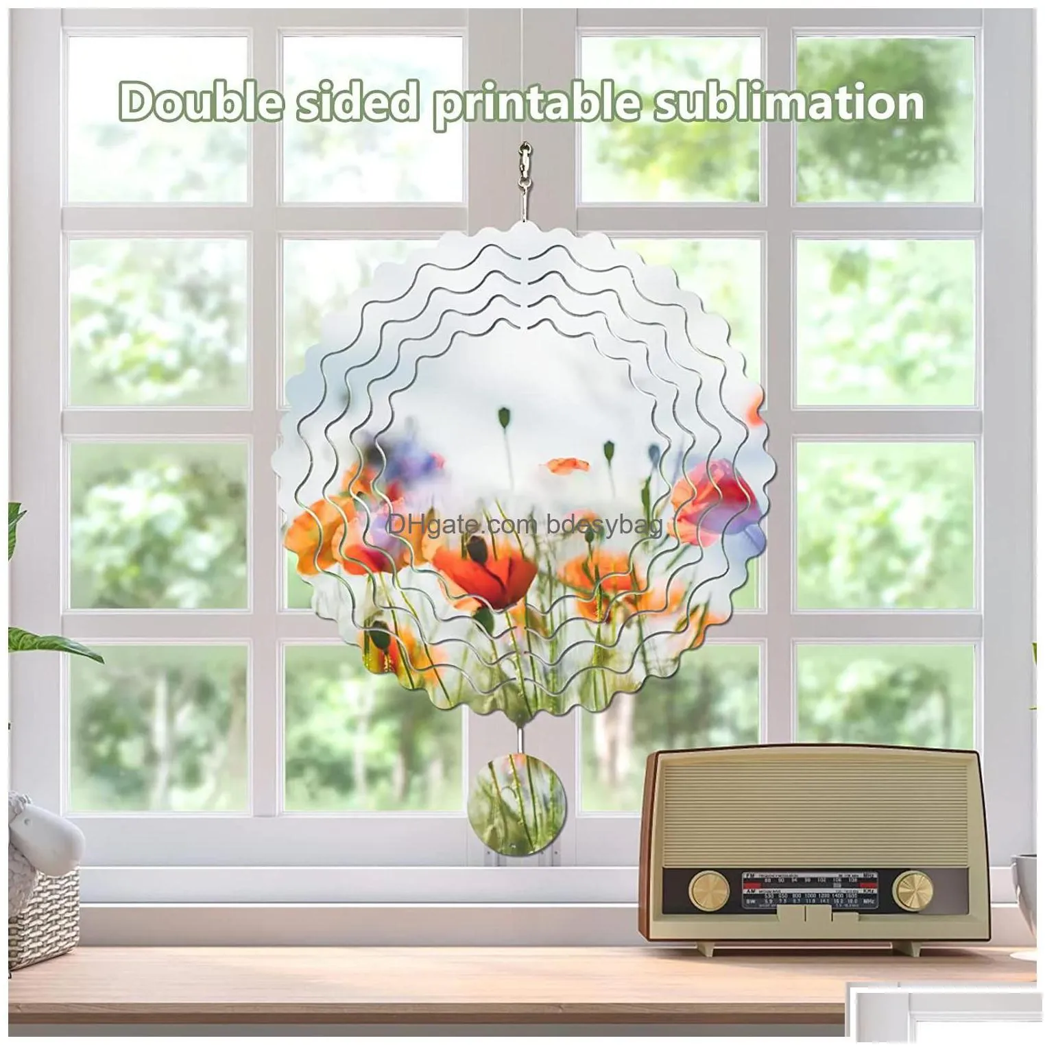 wholesale sublimation blanks wind spinner flower shape metal chime scpture hanging ornament for yard garden decoration gifts drop delivery off